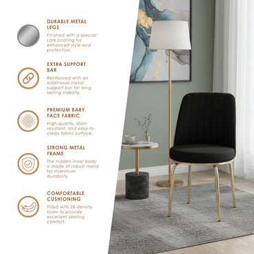 Black Extendable Dining Table with Tempered Glass Top & Metal Legs +6 Upholstered Chairs