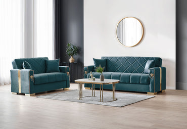 Lion Modern Green Gold 3+2+1 Seater Sofa Bed