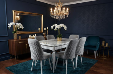 Lux White Leg Wooden Marble effect 6 Chairs