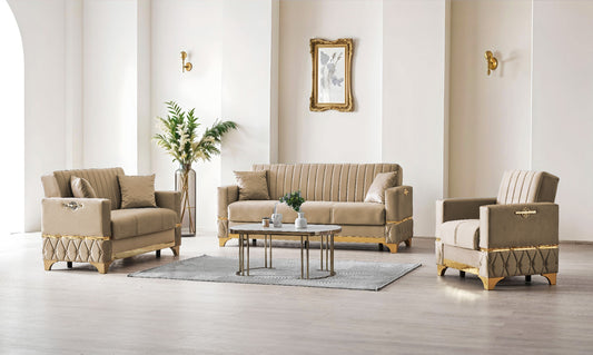 Istanbul Modern Beige 3+2+1 Seater Sofa Bed