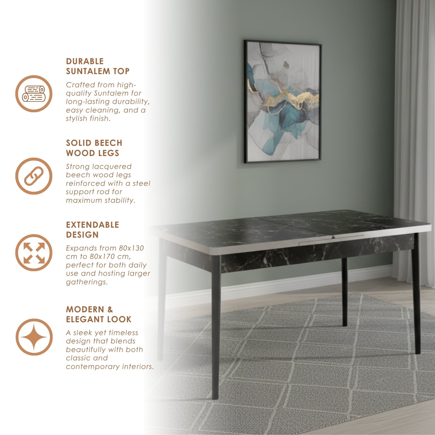 Black Wooden  Extendable Dining Table and 6 Chairs