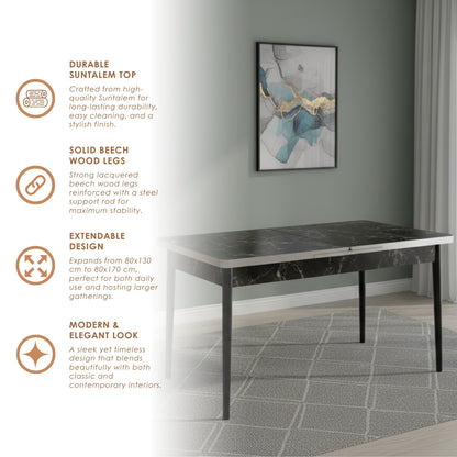 Black Wooden  Extendable Dining Table and 6 Chairs