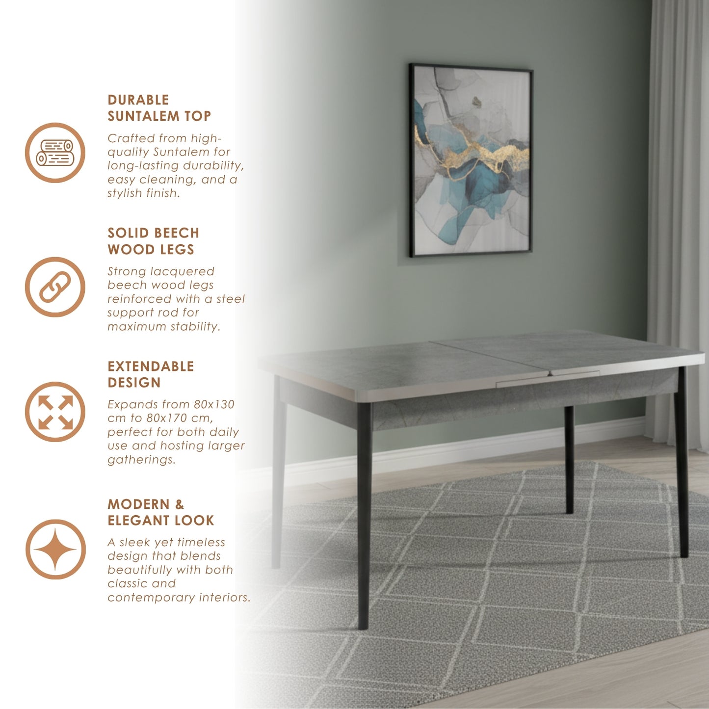 Gray Wooden Extendable Dining Table and 6 Chairs