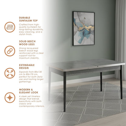 Gray Wooden Extendable Dining Table and 6 Chairs