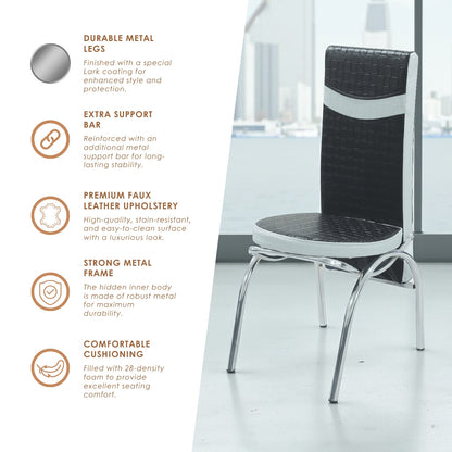 Black Wave Table Extendable Dining Table with Tempered Glass Top & Metal Legs +6 Leather Upholstered Chairs