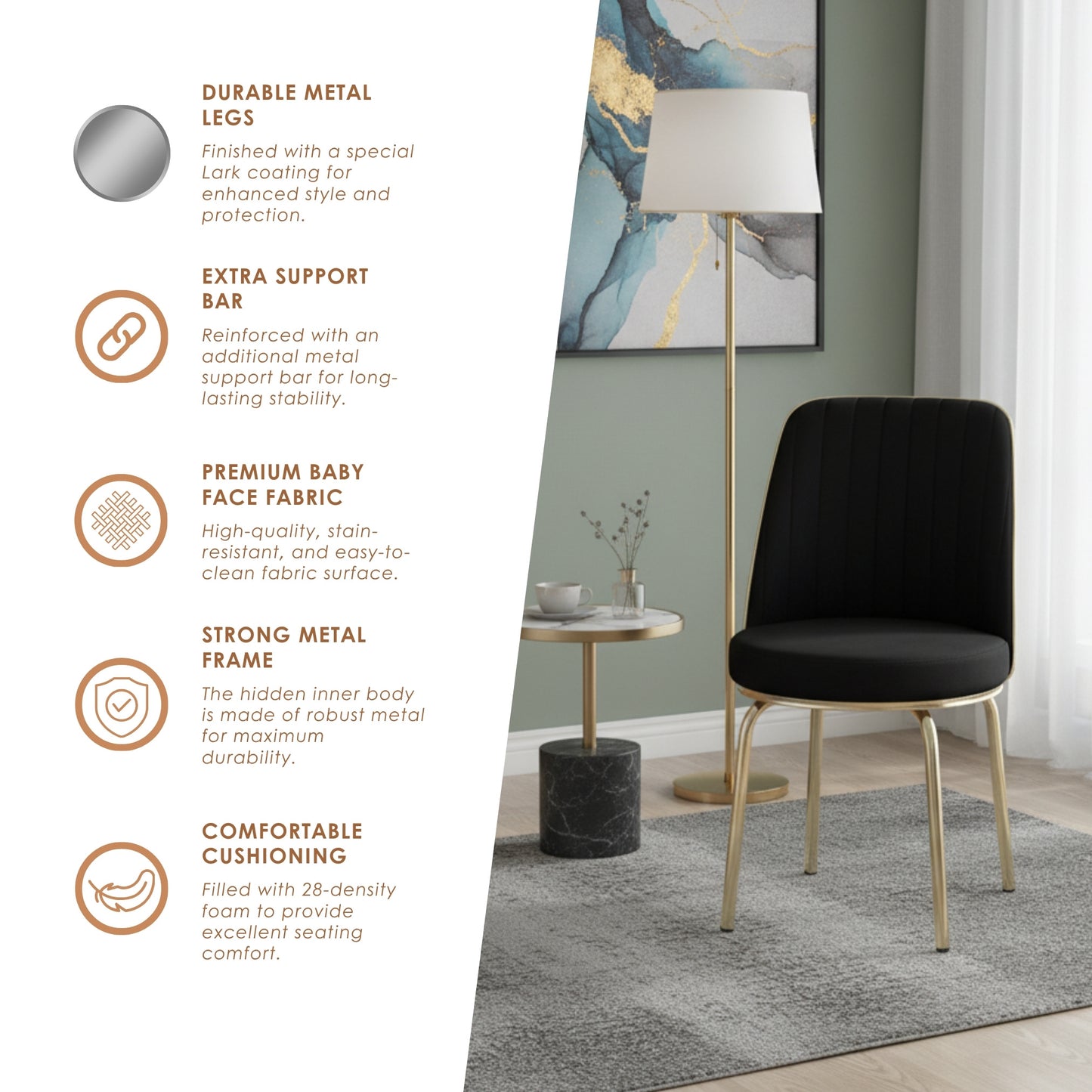 Black Gold Marble Effect Dining Table and 6 Chairs