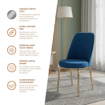 Blue Gold Extendable Dining Table with Tempered Glass Top & Metal Legs +6 Upholstered Chairs