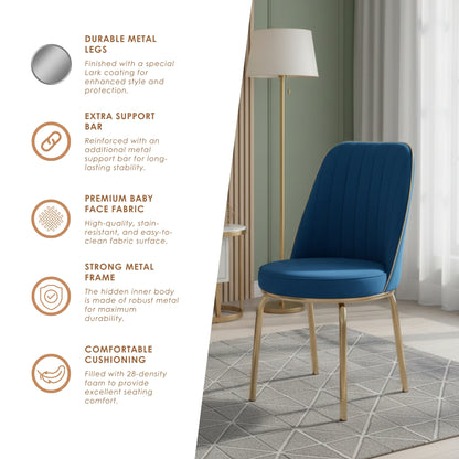 Blue Gold Extendable Dining Table with Tempered Glass Top & Metal Legs +6 Upholstered Chairs