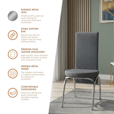 Gray Wooden Effect Dining Table with Tempered Glass Top & Metal Legs +6 Leather Upholstered Chairs