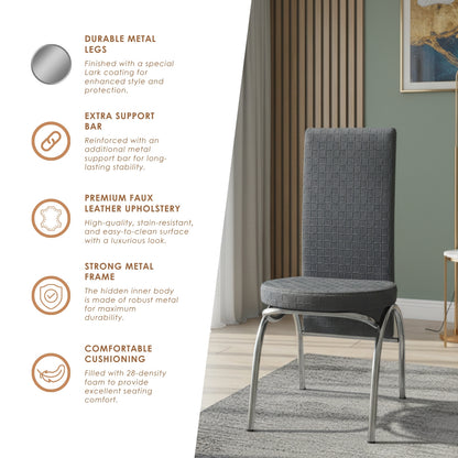 Gray Wooden Effect Dining Table with Tempered Glass Top & Metal Legs +6 Leather Upholstered Chairs