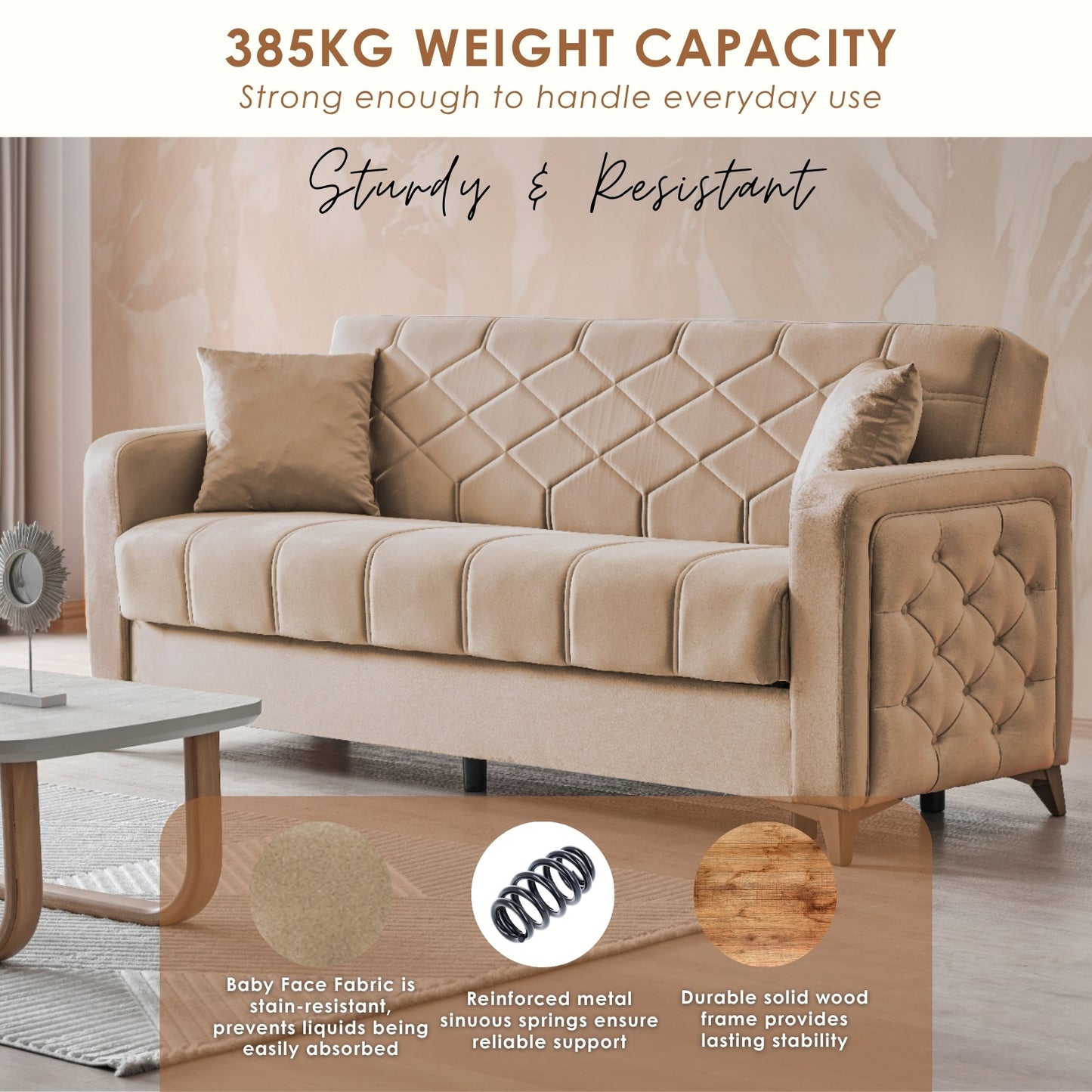 Chester 3+2+1 Seater Sofa Bed - Beige