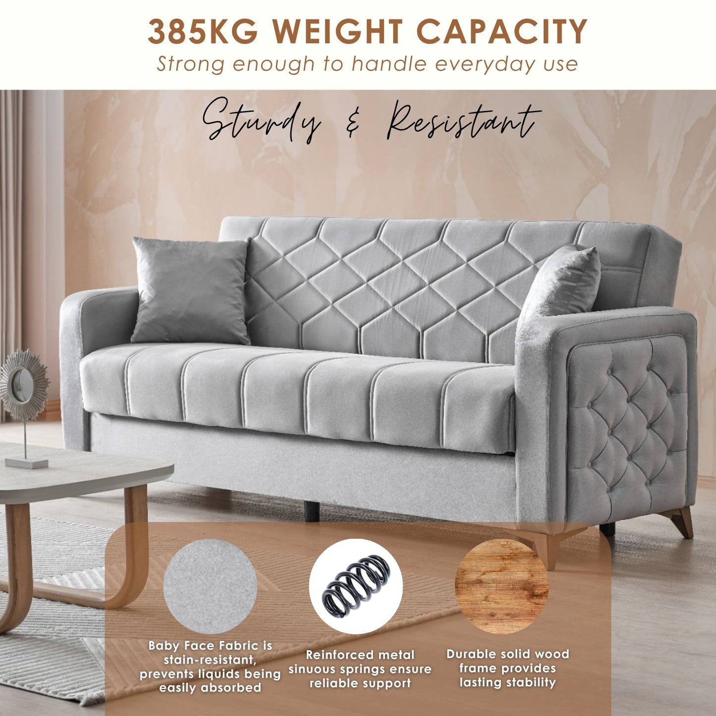 Chester 3+2+1 Seater Sofa Bed -  Gray