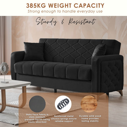 Chester 3+2+1 Seater Sofa Bed -  Black