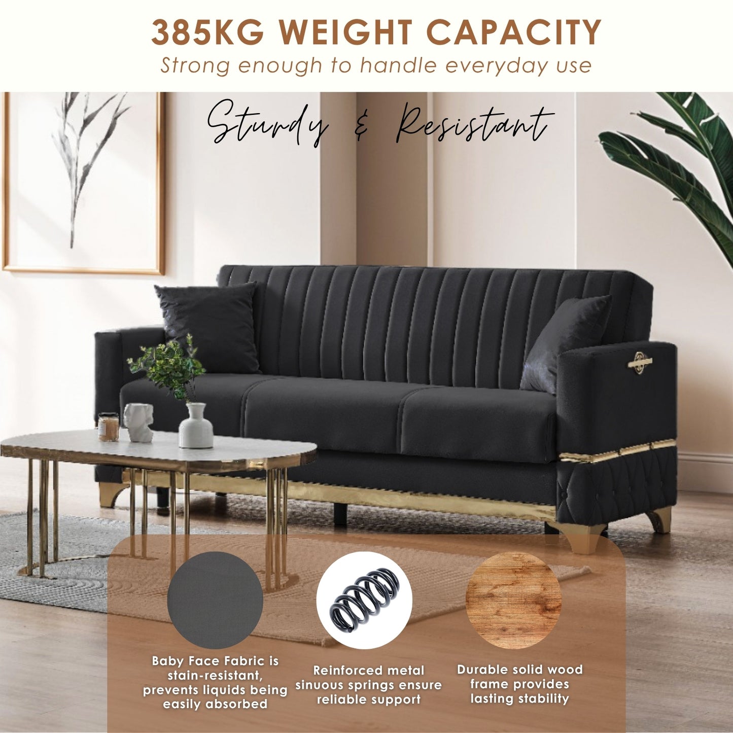 Istanbul Modern Black 3+2+1 Seater Sofa Bed