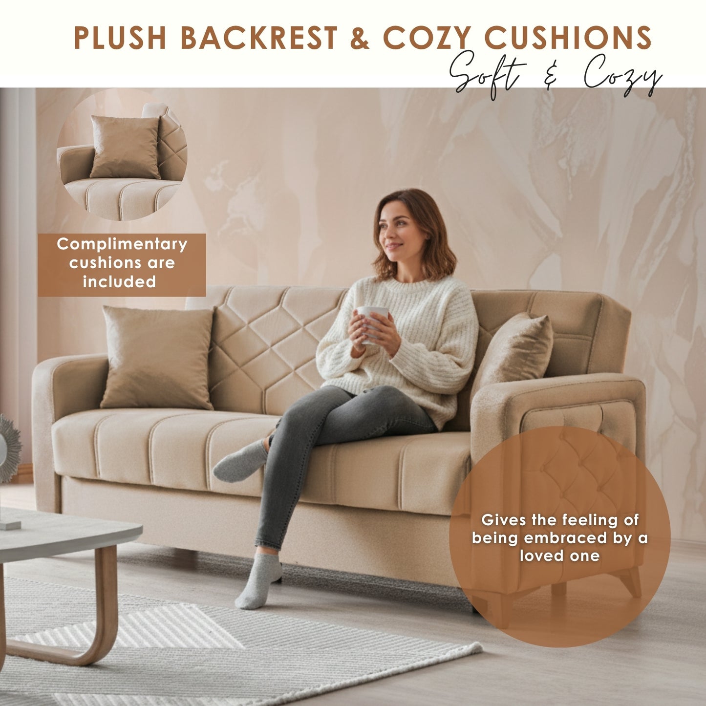 Chester 3+2+1 Seater Sofa Bed - Beige