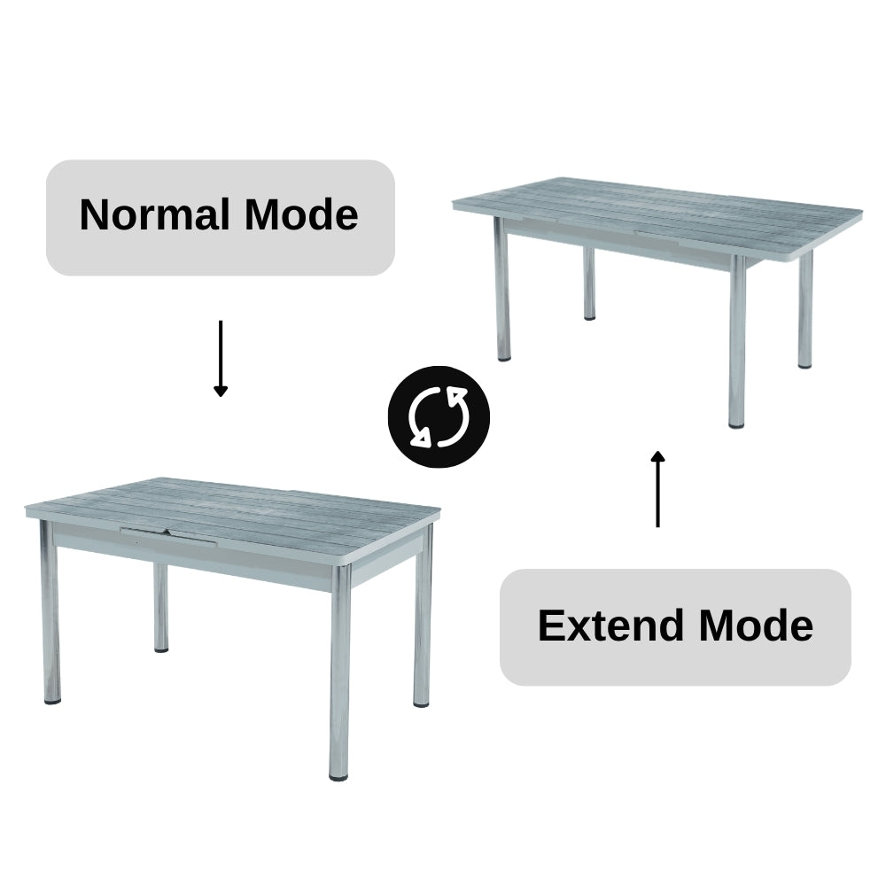 Gray Wooden Effect Dining Table with Tempered Glass Top & Metal Legs +6 Leather Upholstered Chairs