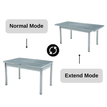 Gray Wooden Effect Dining Table with Tempered Glass Top & Metal Legs +6 Leather Upholstered Chairs