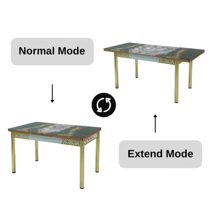 Black Extendable Dining Table with Tempered Glass Top & Metal Legs +6 Upholstered Chairs