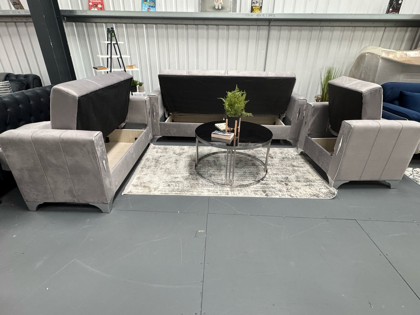 Diamond Elegant Gray Silver 3+2+1 Seater Sofa Bed