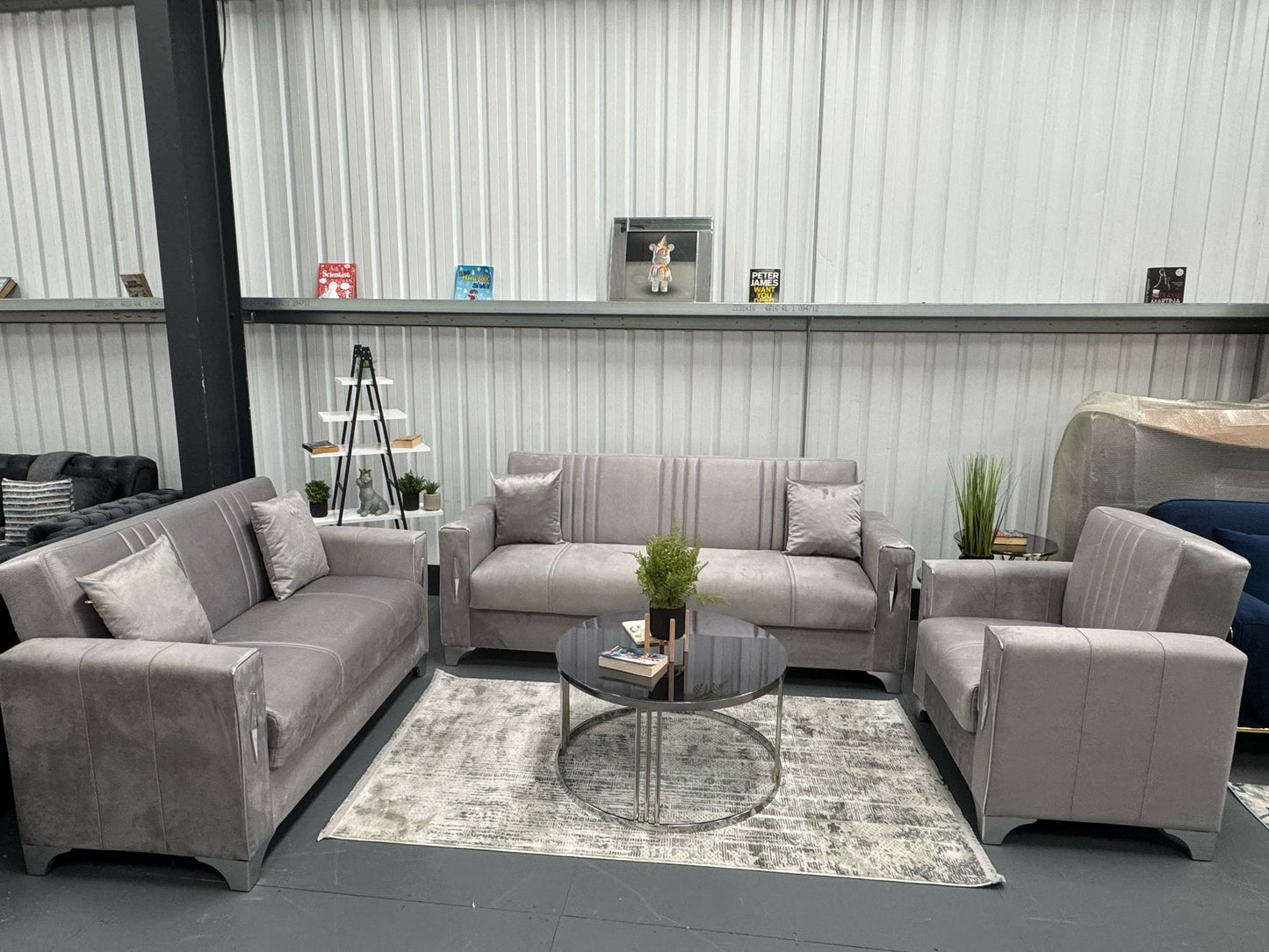 Diamond Elegant Gray Silver 3+2+1 Seater Sofa Bed