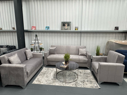 Diamond Elegant Gray Silver 3+2+1 Seater Sofa Bed