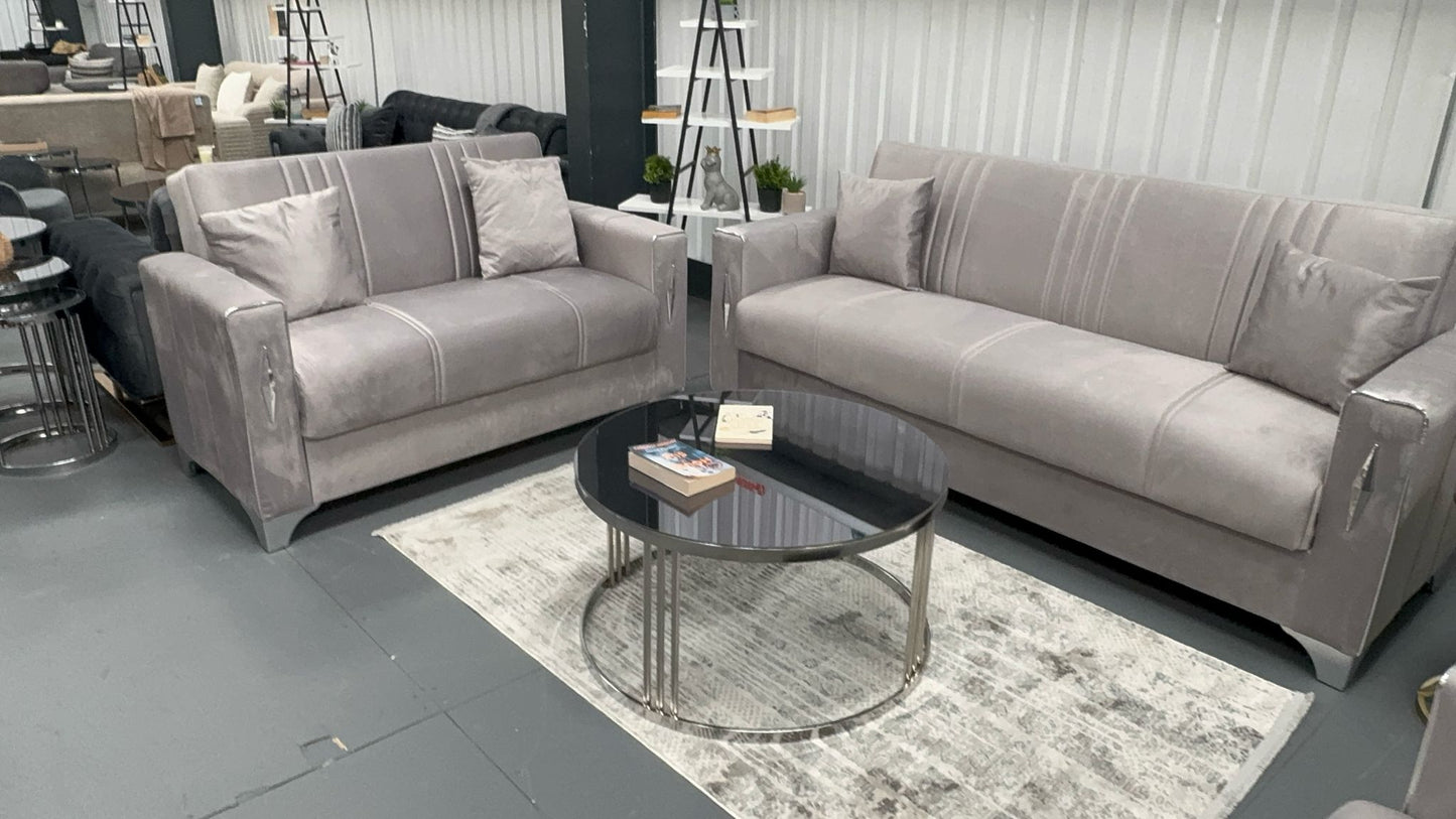 Diamond Elegant Gray Silver 3+2+1 Seater Sofa Bed