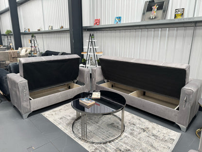 Diamond Elegant Gray Silver 3+2+1 Seater Sofa Bed