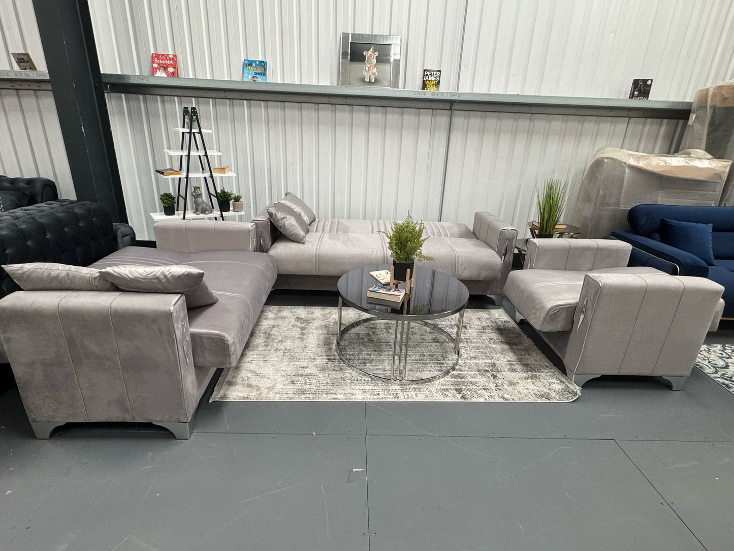 Diamond Elegant Gray Silver 3+2+1 Seater Sofa Bed