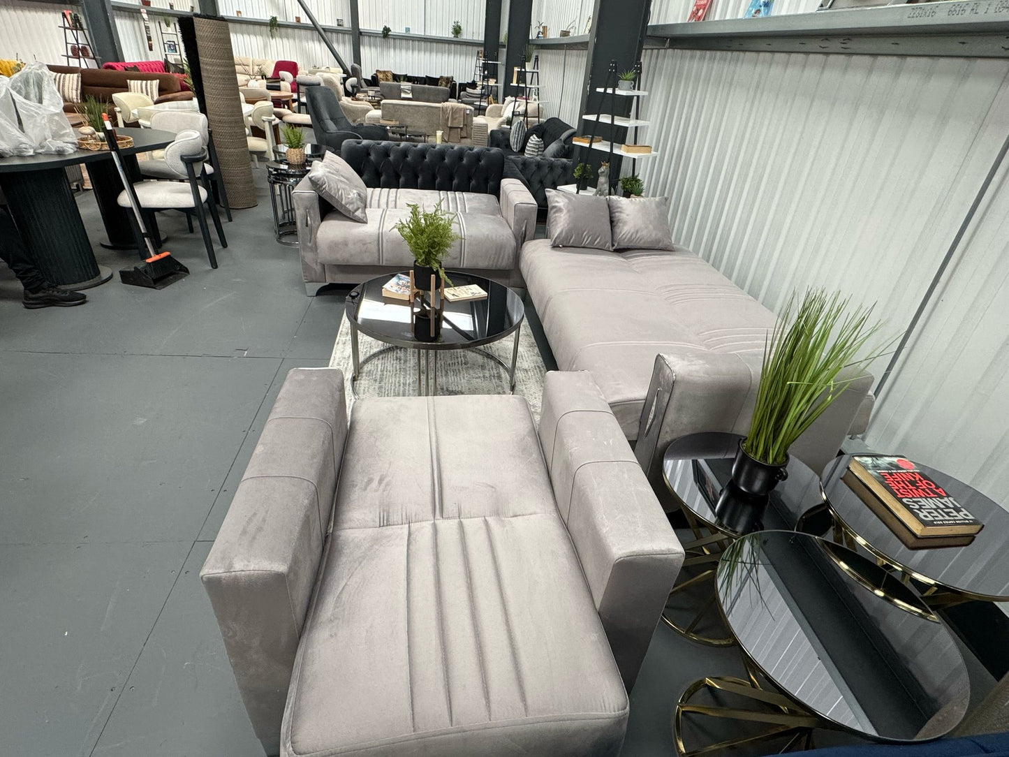 Diamond Elegant Gray Silver 3+2+1 Seater Sofa Bed