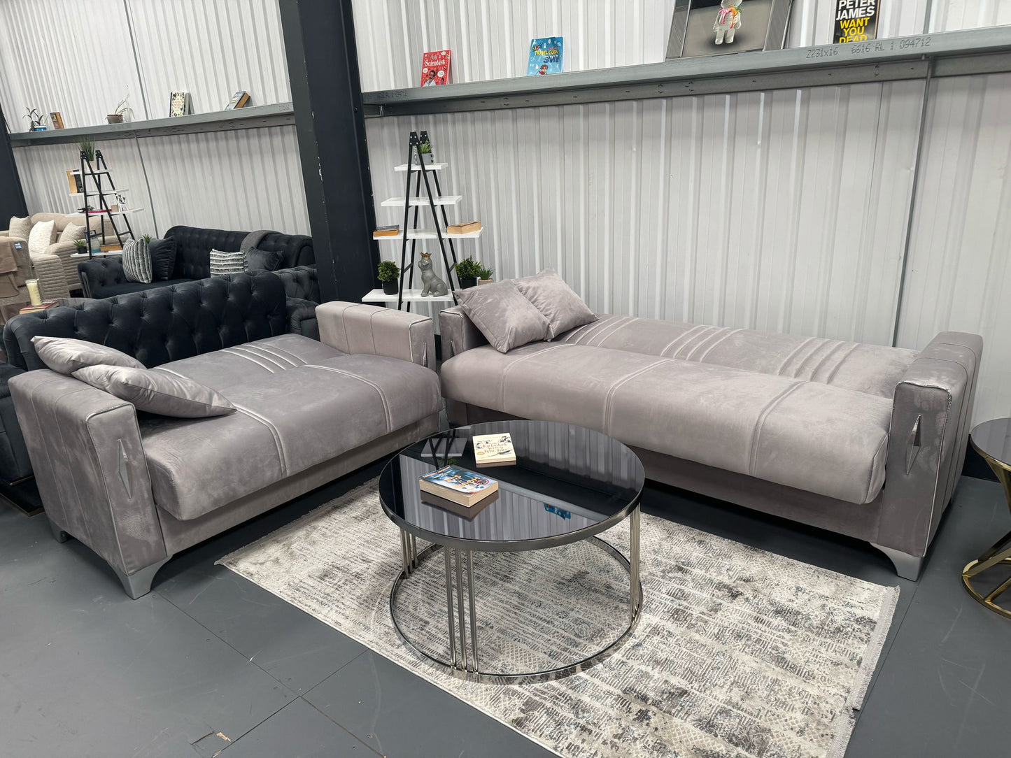 Diamond Elegant Gray Silver 3+2+1 Seater Sofa Bed