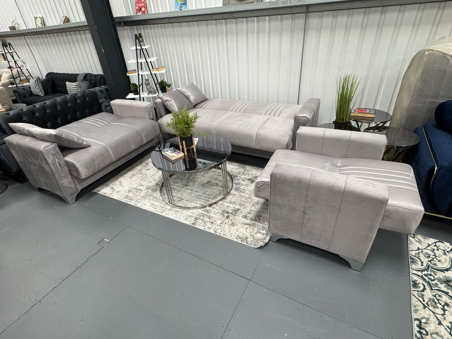 Diamond Elegant Gray Silver 3+2+1 Seater Sofa Bed