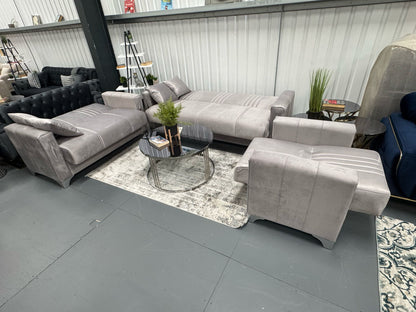 Diamond Elegant Gray Silver 3+2+1 Seater Sofa Bed