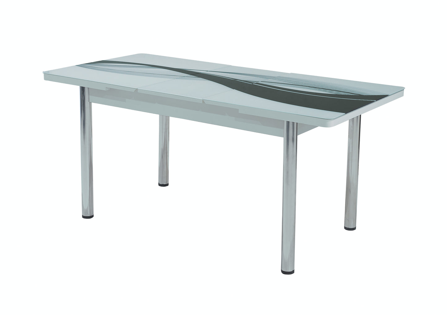 Black Wave Table Extendable Dining Table with Tempered Glass Top & Metal Legs +6 Leather Upholstered Chairs