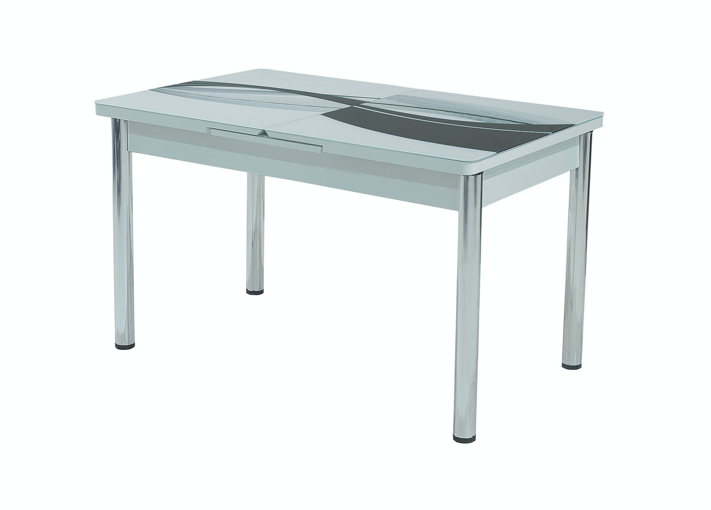 Black Wave Table Extendable Dining Table with Tempered Glass Top & Metal Legs +6 Leather Upholstered Chairs