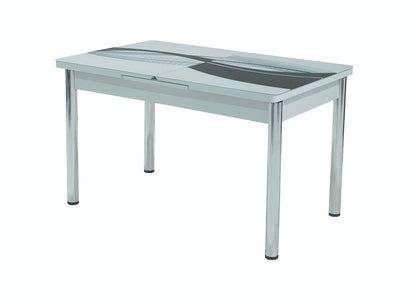 Black Wave Table Extendable Dining Table with Tempered Glass Top & Metal Legs +6 Leather Upholstered Chairs