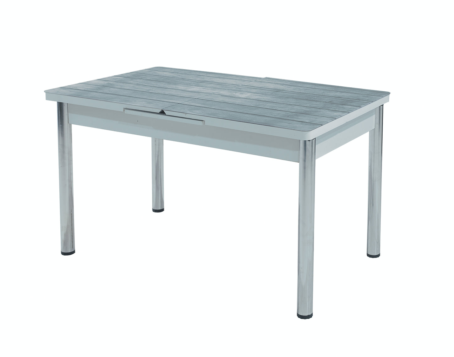 Gray Wooden Effect Dining Table with Tempered Glass Top & Metal Legs +6 Leather Upholstered Chairs