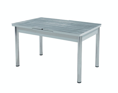 Gray Wooden Effect Dining Table with Tempered Glass Top & Metal Legs +6 Leather Upholstered Chairs
