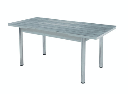 Gray Wooden Effect Dining Table with Tempered Glass Top & Metal Legs +6 Leather Upholstered Chairs