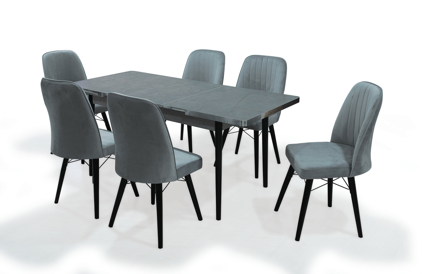 Gray Wooden Extendable Dining Table and 6 Chairs