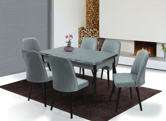 Gray Wooden Extendable Dining Table and 6 Chairs