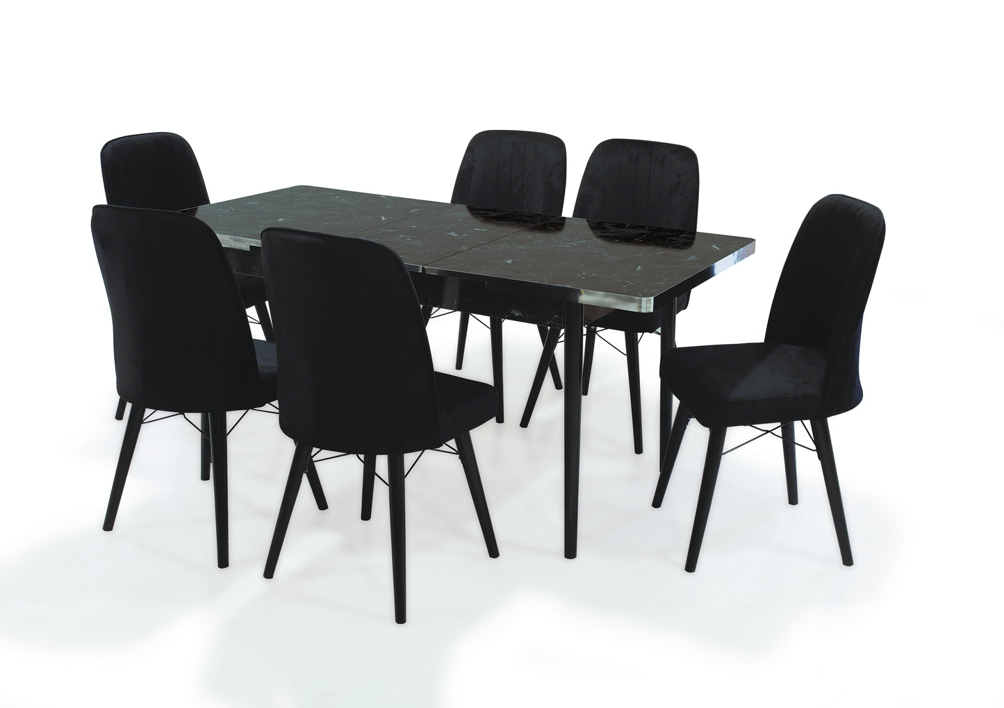 Black Wooden  Extendable Dining Table and 6 Chairs