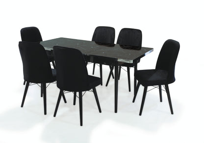 Black Wooden  Extendable Dining Table and 6 Chairs