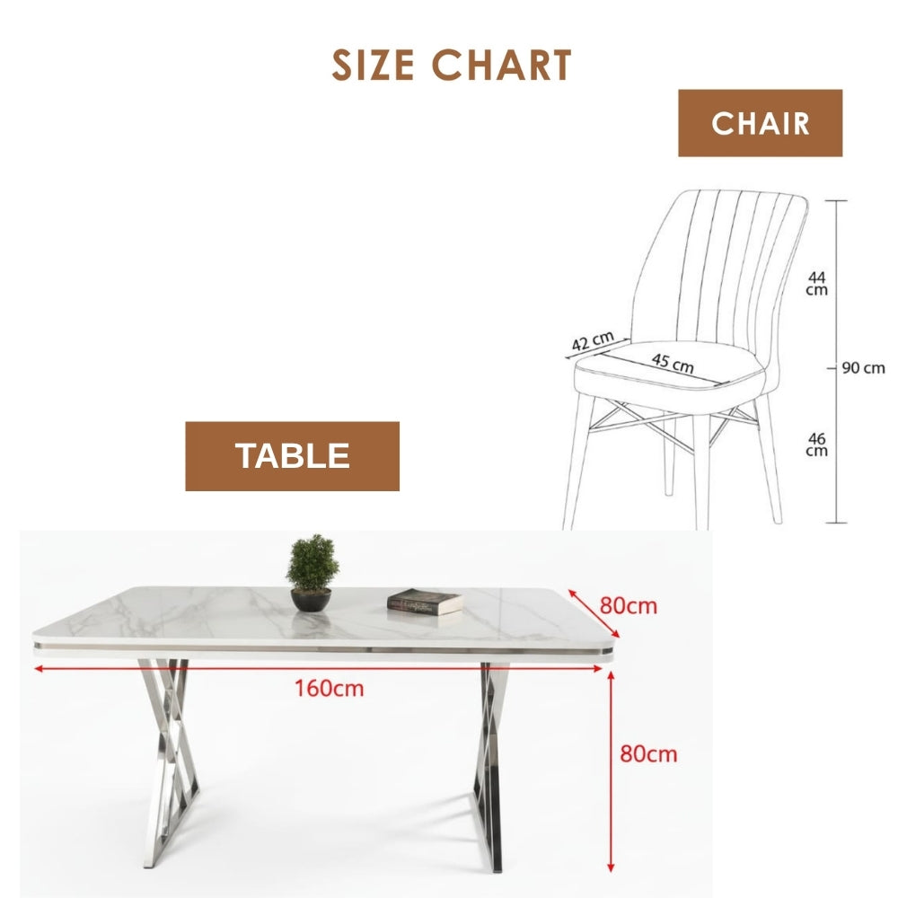 Lux Marble Effect Wooden Modern Metal Legs Dining Table Set 6 Chairs