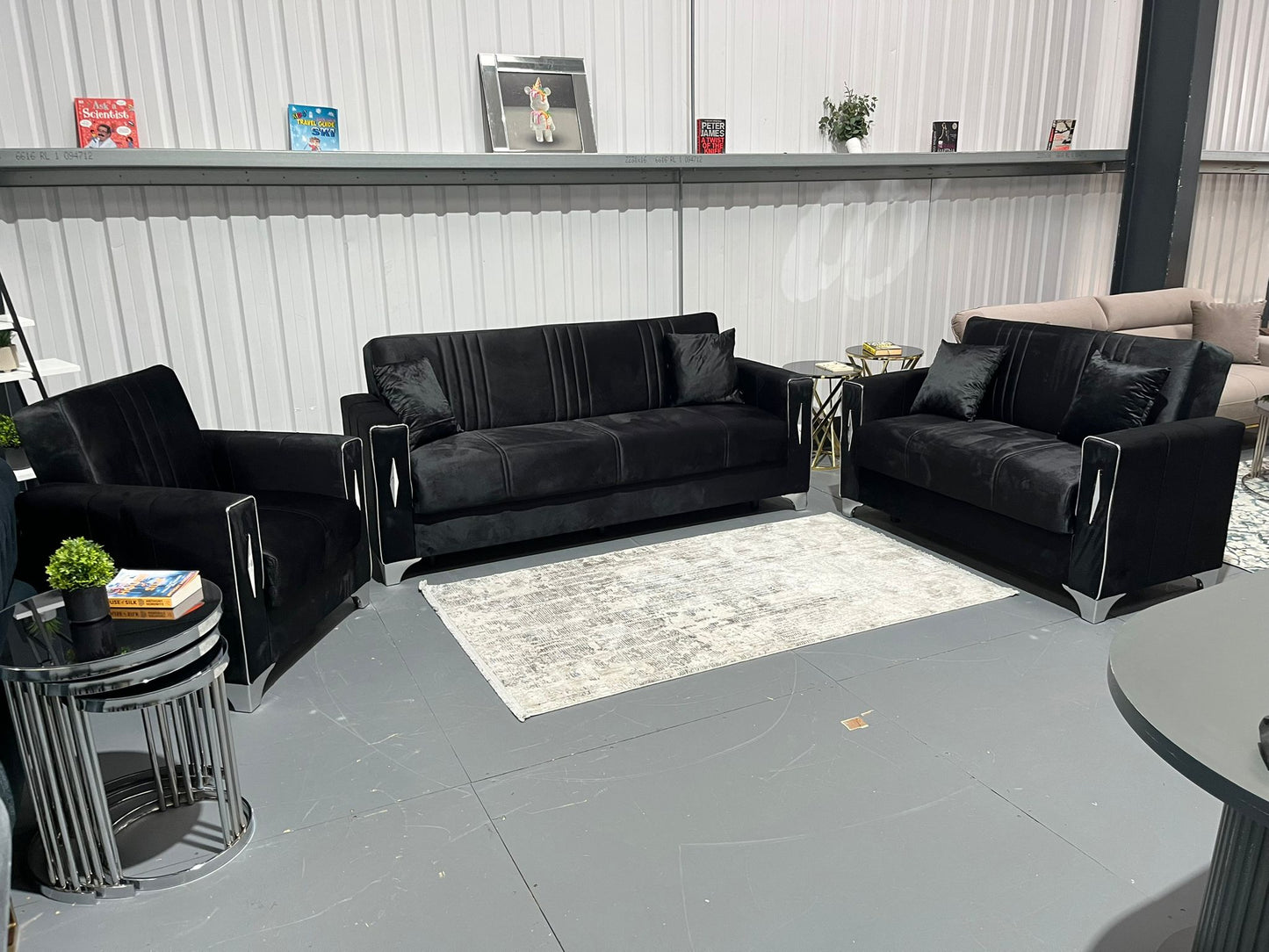 Diamond Elegant Black Silver 3+2+1 Seater Sofa Bed