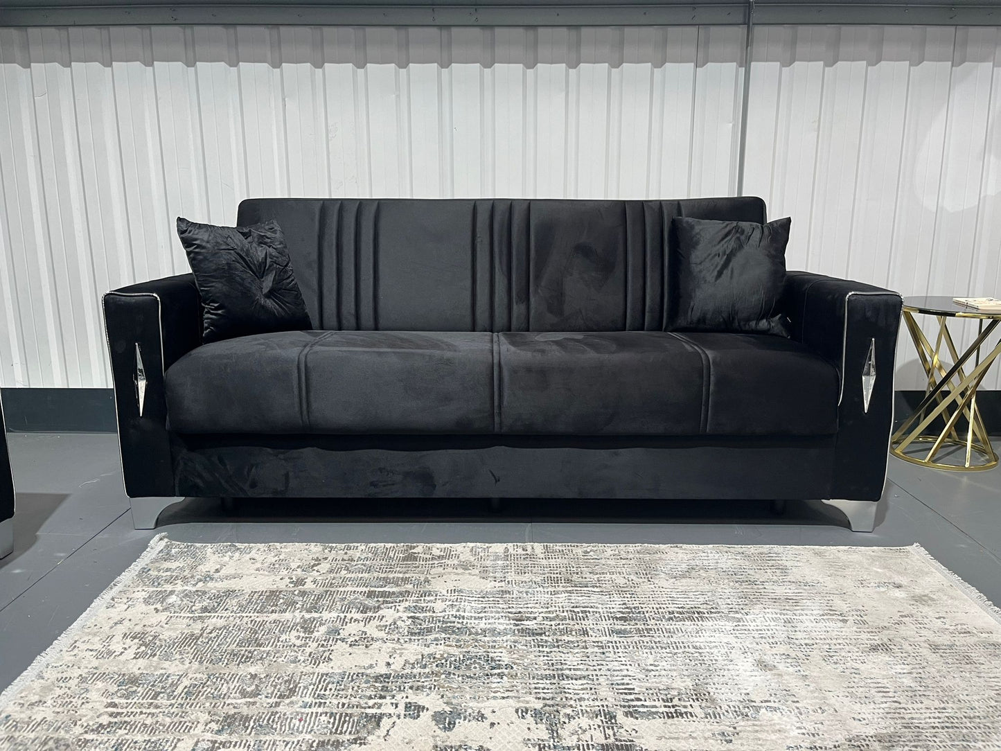 Diamond Elegant Black Silver 3+2+1 Seater Sofa Bed