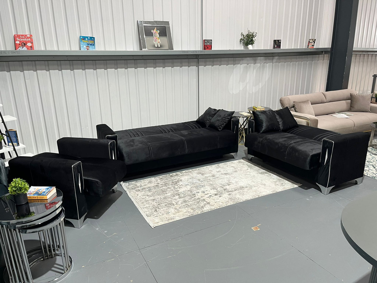 Diamond Elegant Black Silver 3+2+1 Seater Sofa Bed