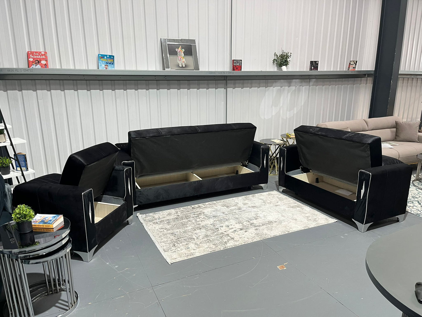 Diamond Elegant Black Silver 3+2+1 Seater Sofa Bed