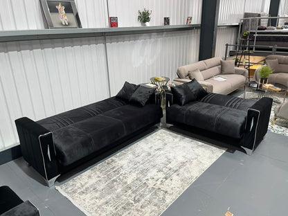 Diamond Elegant Black Silver 3+2+1 Seater Sofa Bed