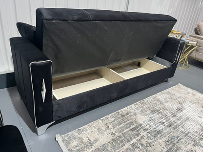 Diamond Elegant Black Silver 3+2+1 Seater Sofa Bed