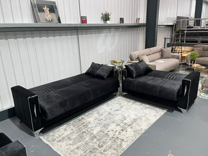 Diamond Elegant Black Silver 3+2+1 Seater Sofa Bed